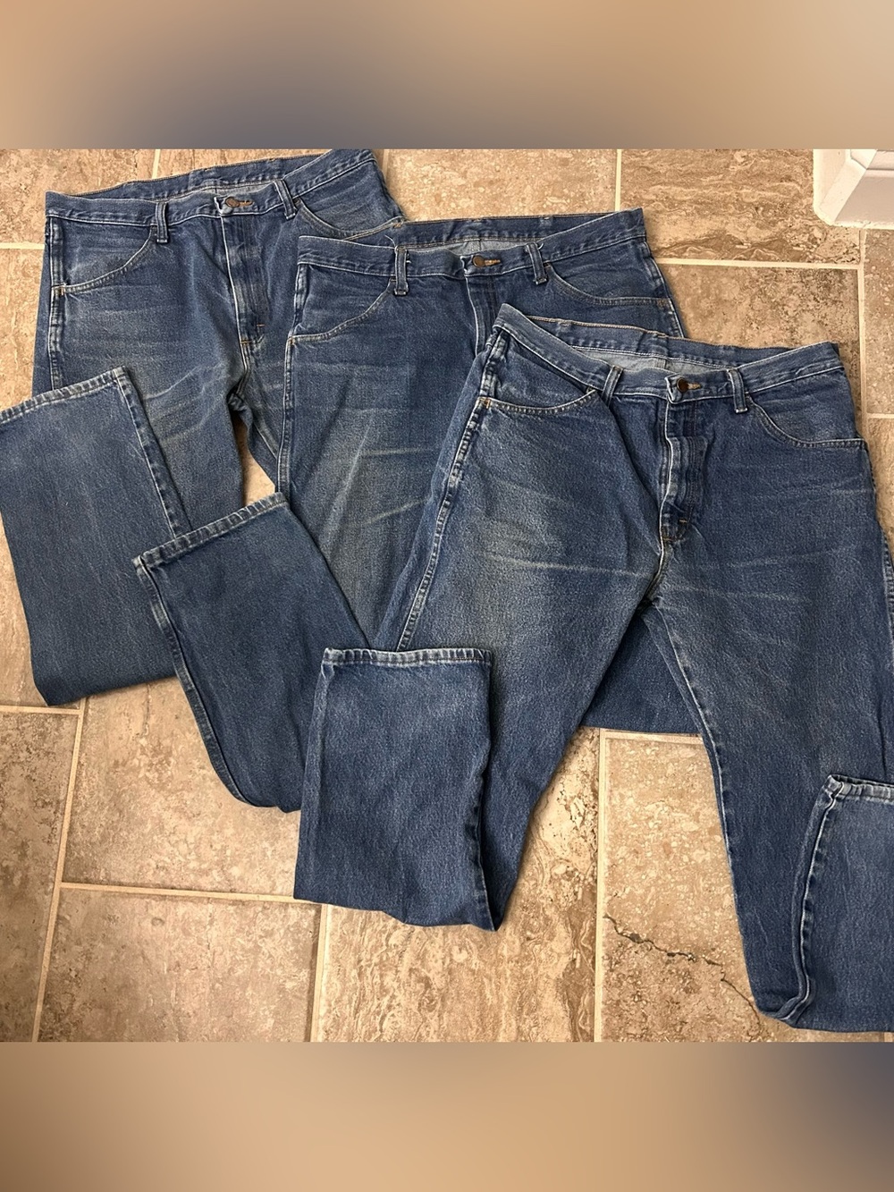 3 Pairs Rustler Men’s  Blue Jeans -Size 35x32| Straight Leg Denim